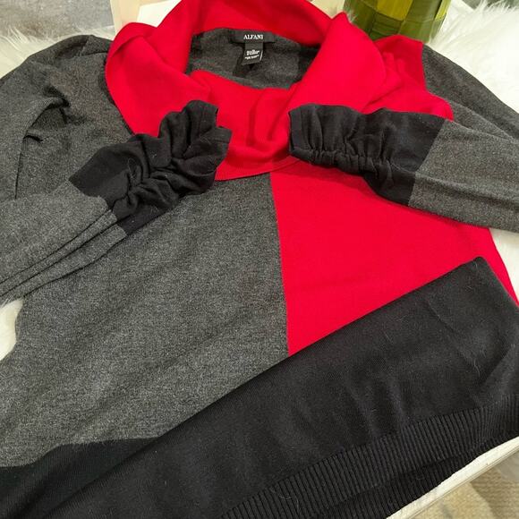 NEW Alfani Colorblock Cowl Neck Ruched Oversized Layering Sweater Top M NWOT - Picture 9 of 13